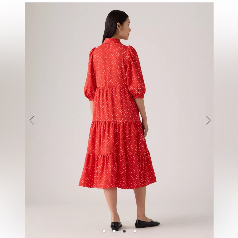 Levi's Red Polka Dot Tiered Midi Dress - Picture 3 of 6